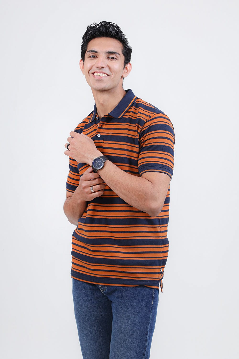 Hope Not Out by Shahid Afridi Men Polo Shirt HNO Orange Yarn Dyed Striped Polo Shirt for Men