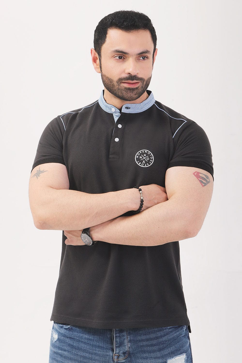 Hope Not Out by Shahid Afridi Men Polo Shirt Premium Ban Polo with Contrast Collar
