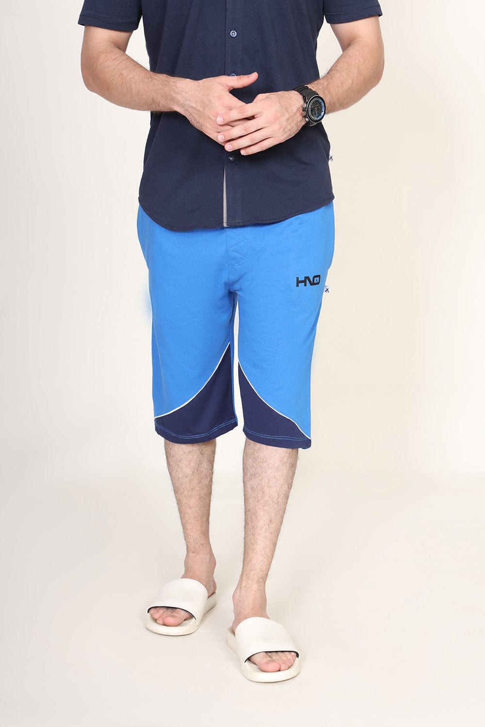 Hope Not Out by Shahid Afridi Men Shorts Man Royal Blue Panneled Knit Short