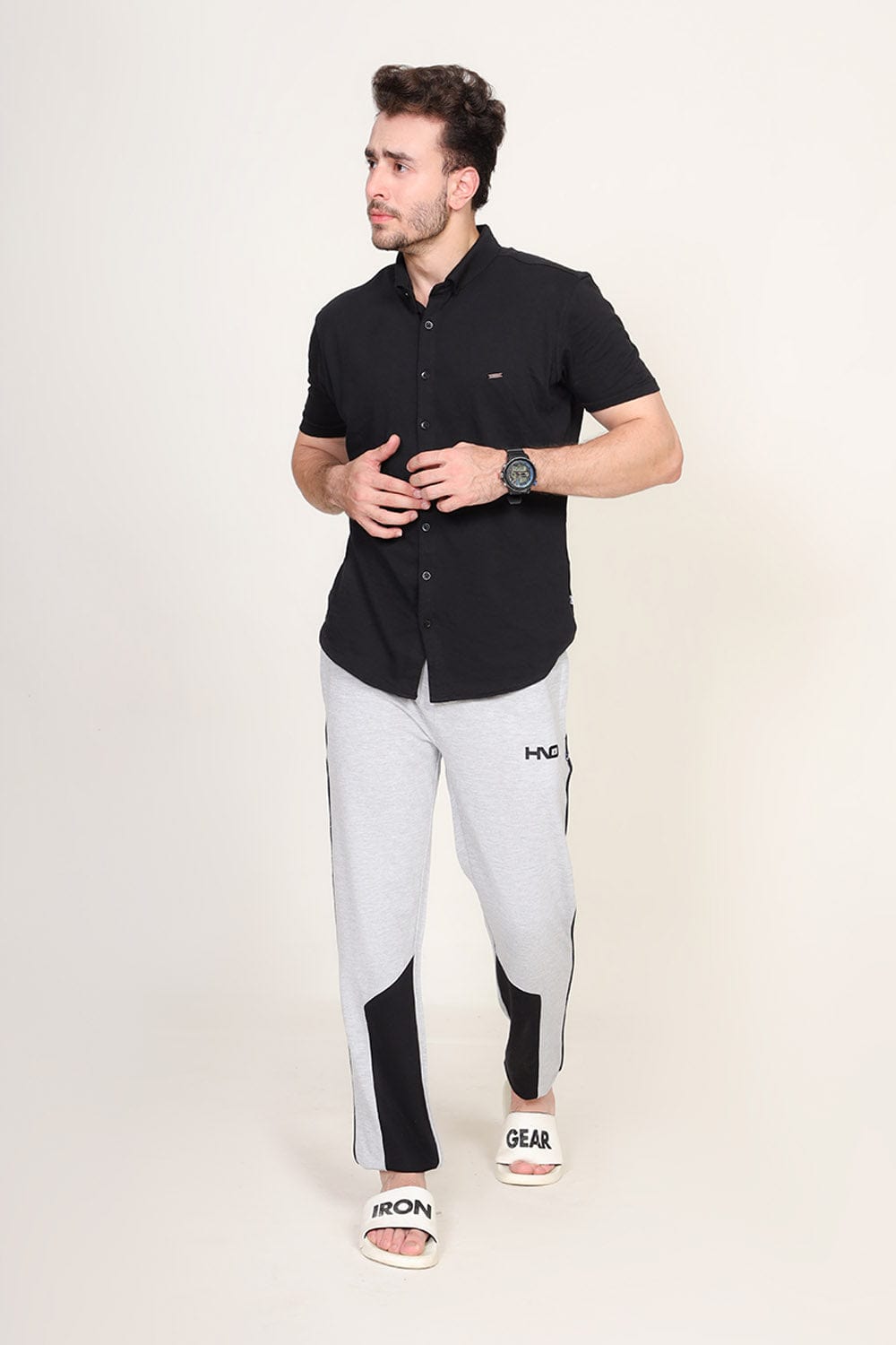 Hope Not Out by Shahid Afridi Men Trouser Grey Trouser With Black Panels