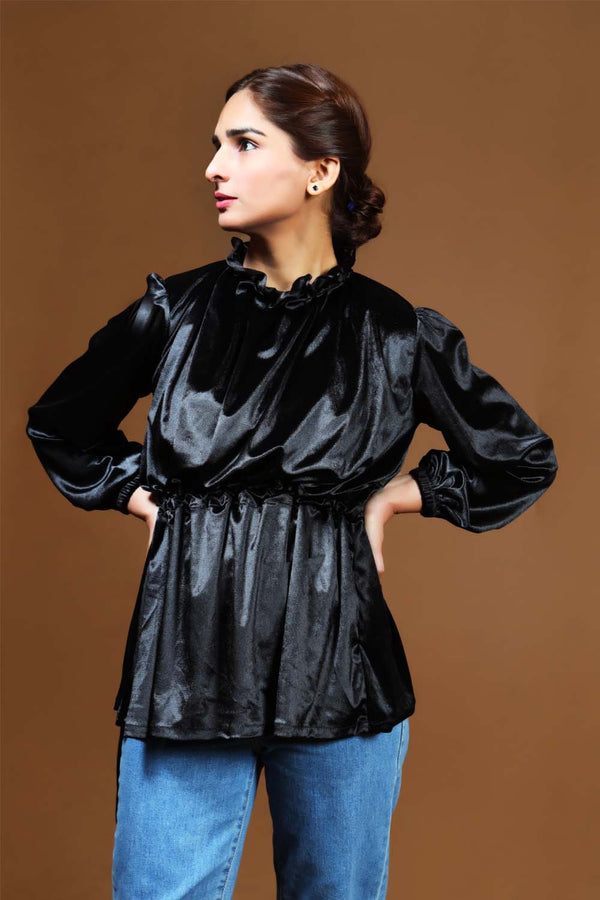 Hope Not Out by Shahid Afridi Women Tops Western Black Velvet Top