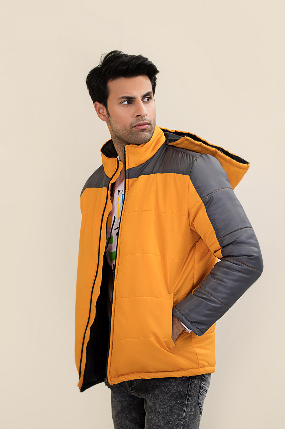Panelled Puffer Jacket With Hood