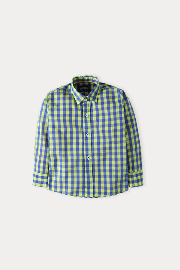 Hope Not Out by Shahid Afridi Boys Casual Shirt Derby Check Yellow and Blue Boy's Shirt