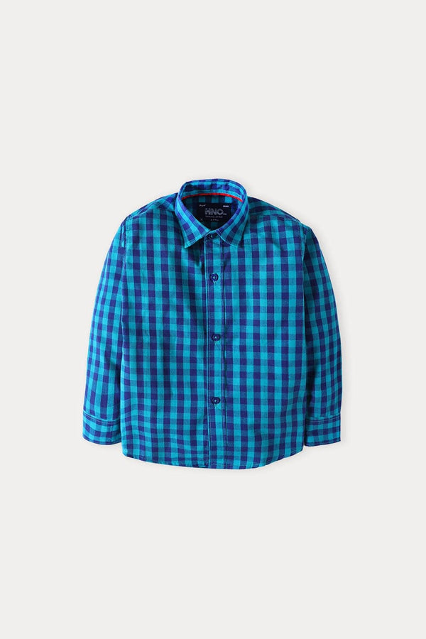 Hope Not Out by Shahid Afridi Boys Casual Shirt Full Sleeve Blue Casual Shirt with Contrast Derby Check