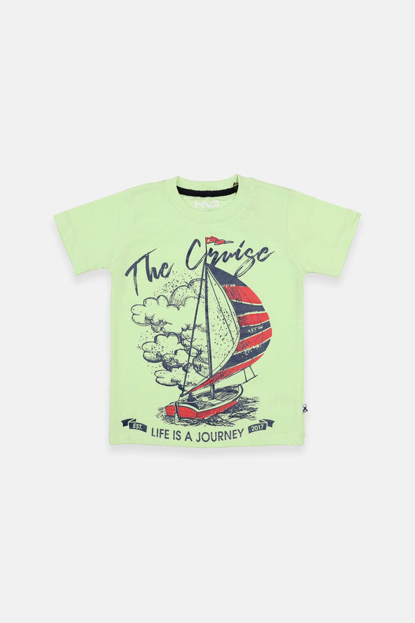 Hope Not Out by Shahid Afridi Boys Knit T-Shirt Light Green Sail Boat T-Shirt for Boys