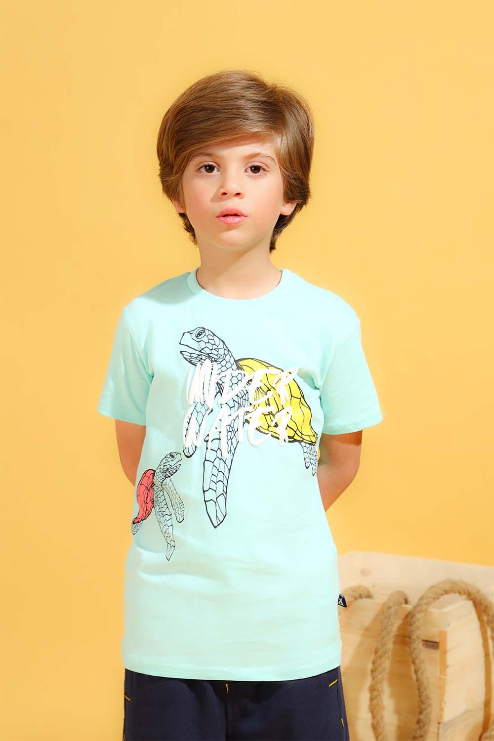 Hope Not Out by Shahid Afridi Boys Knit T-Shirt Sea Green Half Sleeve T-Shirt with Puff Printing and Turtle Graphic