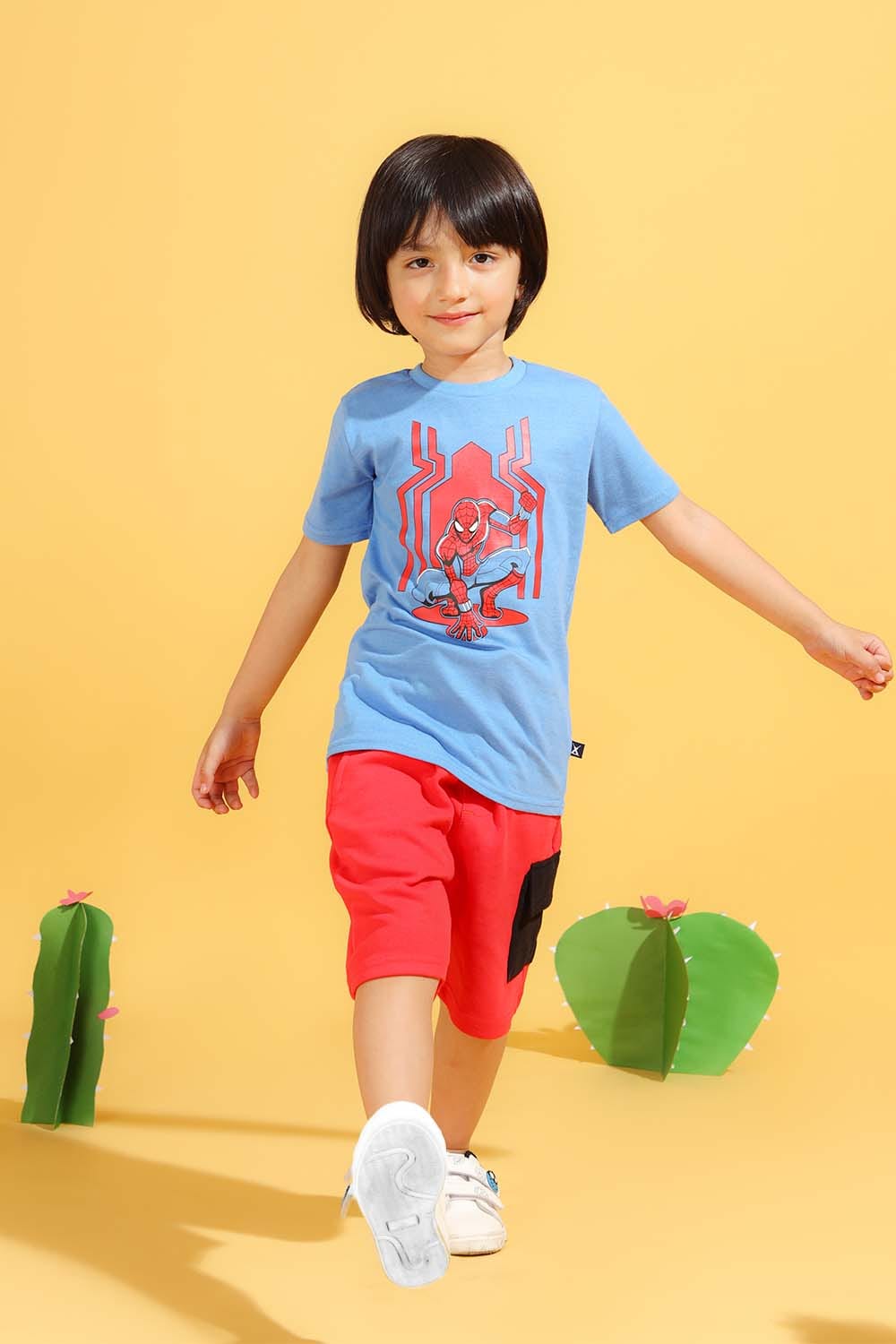 Hope Not Out by Shahid Afridi Boys Knit T-Shirt Sky Blue Half Sleeves T-Shirt with Spider Man Graphic for Boys
