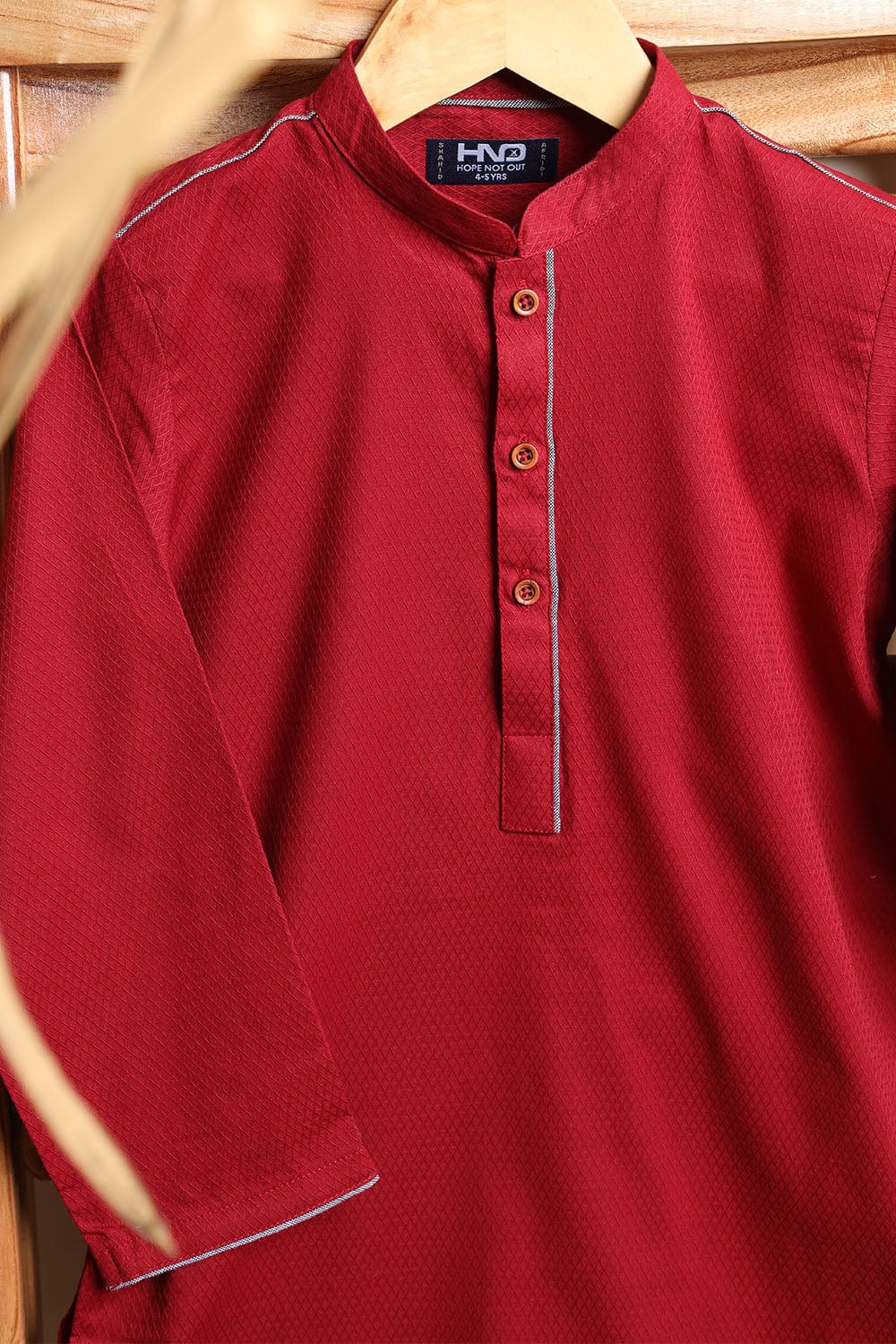 Hope Not Out by Shahid Afridi Eastern Boys Kurta Boys Maroon Kurta With Contrast Paping