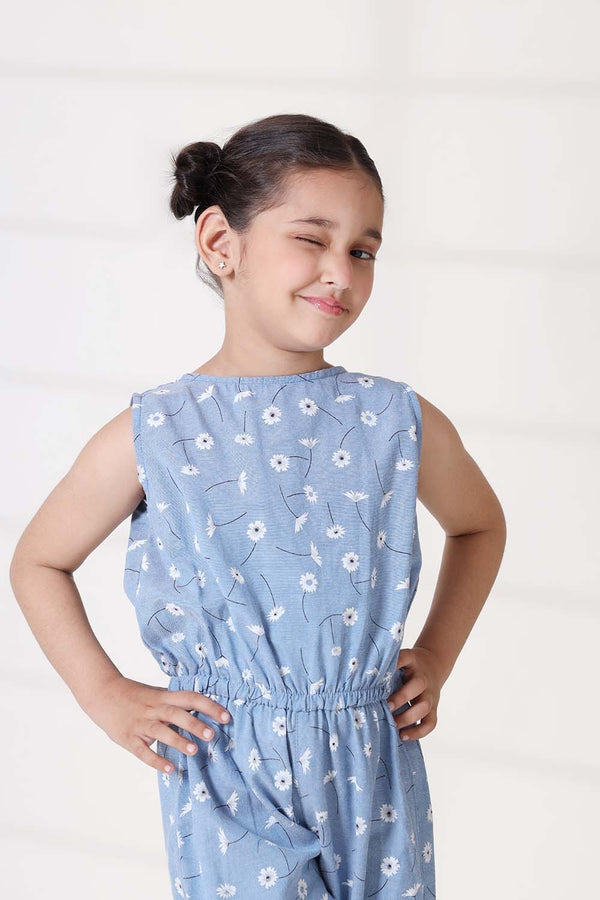 Hope Not Out by Shahid Afridi Eastern Girls Jumpsuits Kids Girls Printed Denim Jumsuit
