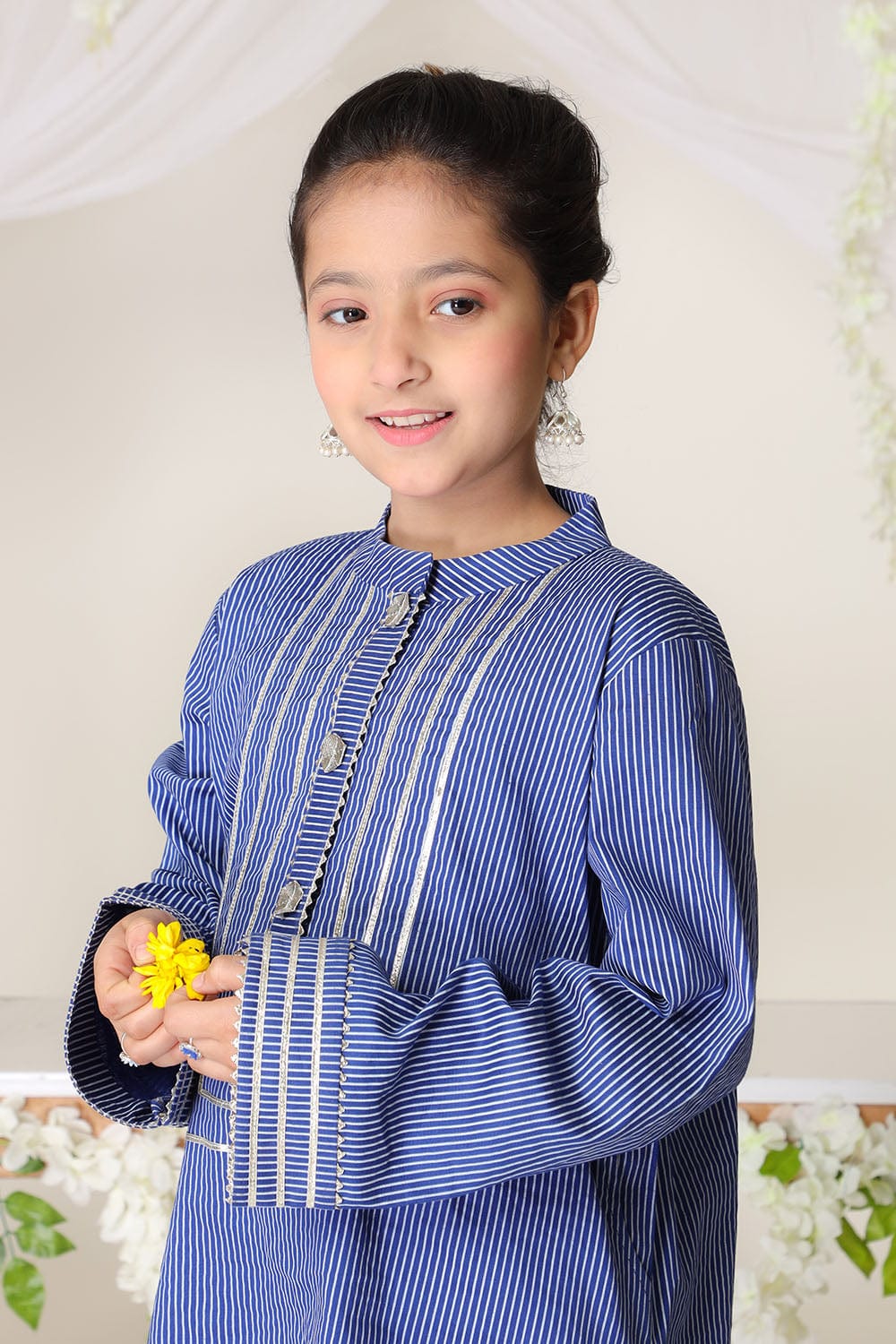 Hope Not Out by Shahid Afridi Eastern Girls Shirt with Trouser Kids Girls Blue Linning 2Pcs Flora