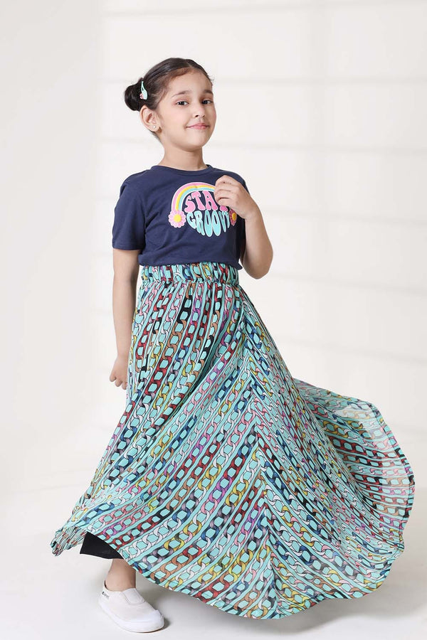 Hope Not Out by Shahid Afridi Eastern Girls Skirts Kids Flora Green Multi Skirt