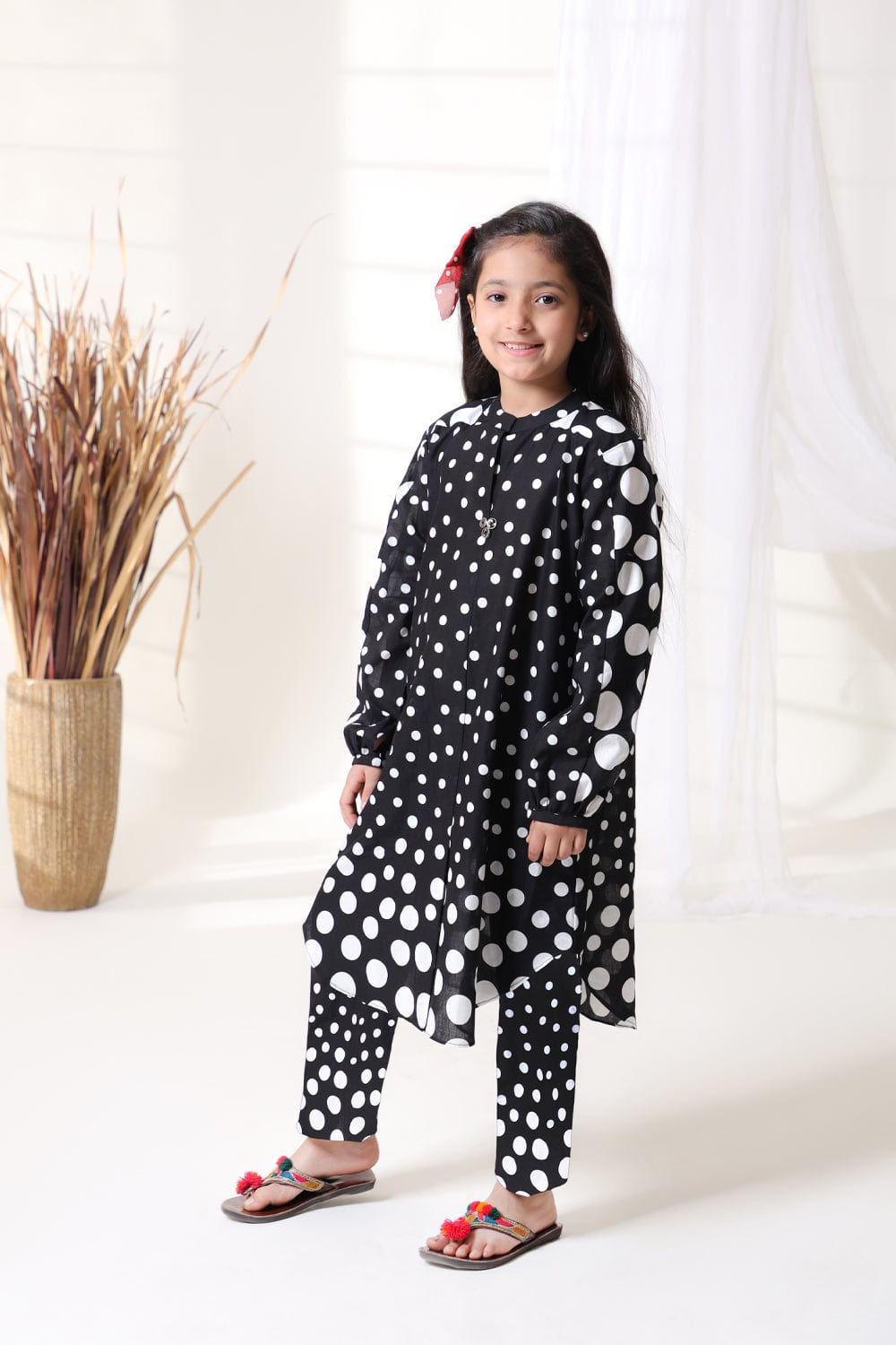 Hope Not Out by Shahid Afridi Eastern GIrls Trousers Girls Black Polka Dots Print Trouser Flora