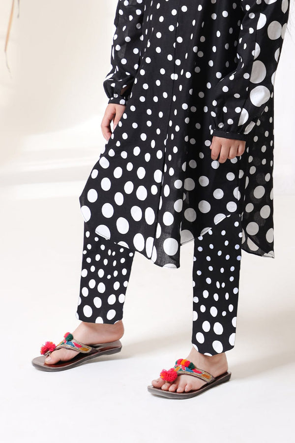 Hope Not Out by Shahid Afridi Eastern GIrls Trousers Girls Black Polka Dots Print Trouser Flora