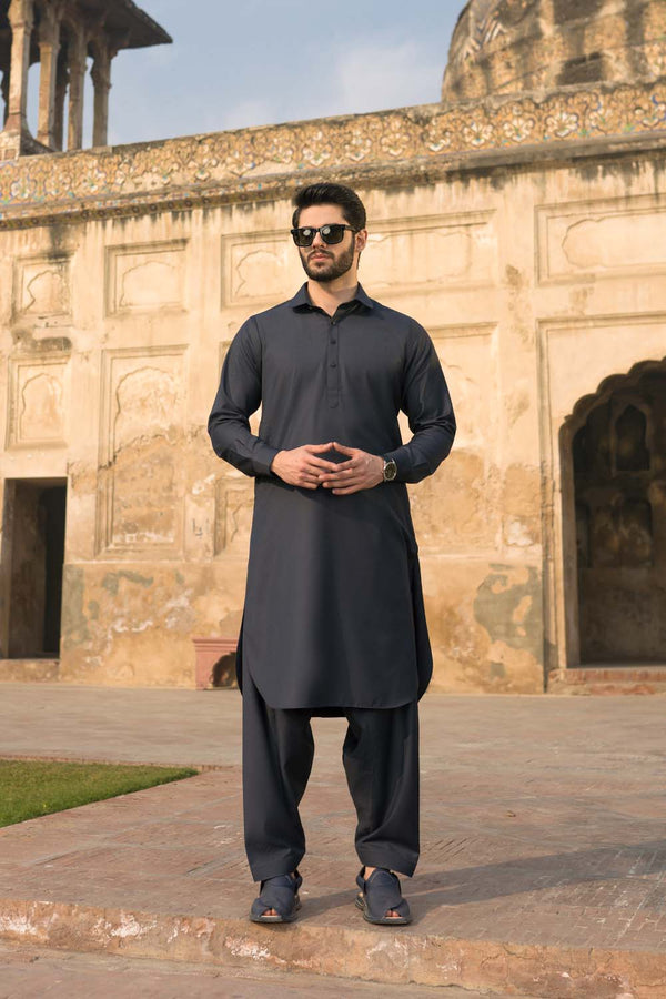 Hope Not Out by Shahid Afridi Eastern Men Shalwaar Kameez Wash & Wear Navy Primium Back Cut Collar