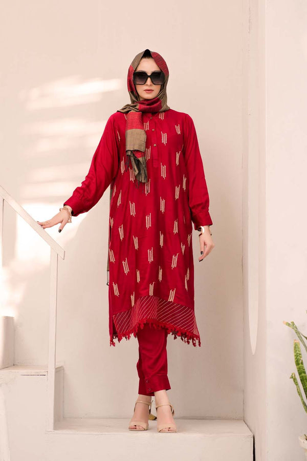 Hope Not Out by Shahid Afridi Eastern Women Shirt with Trouser RUBY