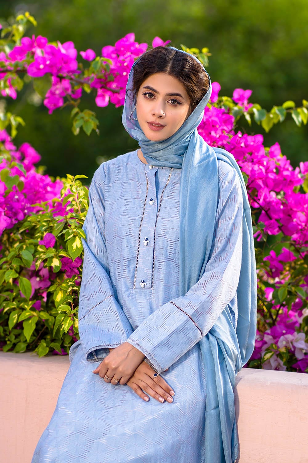 Hope Not Out by Shahid Afridi Eastern Women Shirts Women Blue Gary Shirt Flora