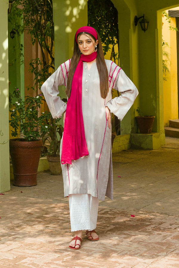 Hope Not Out by Shahid Afridi Eastern Women Shirts Women Gary Textured Long Shirt Flora