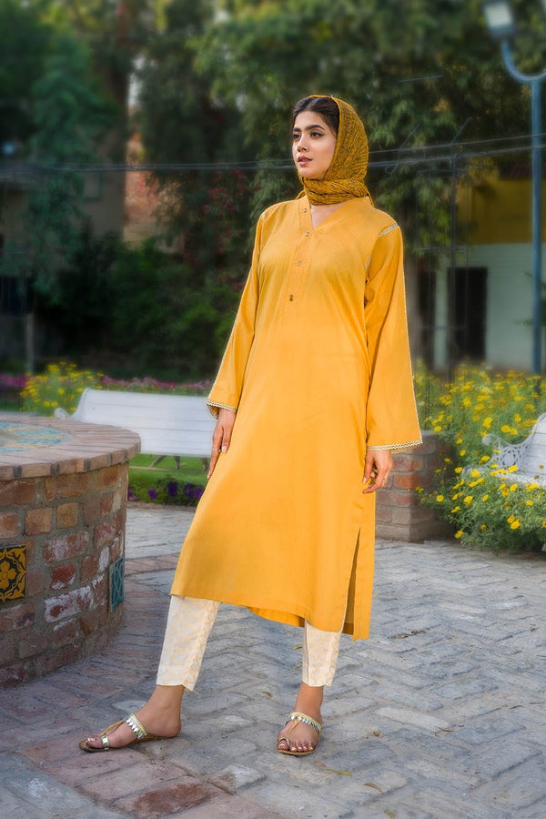 Hope Not Out by Shahid Afridi Eastern Women Shirts Women Mango Mustard Shirt Flora