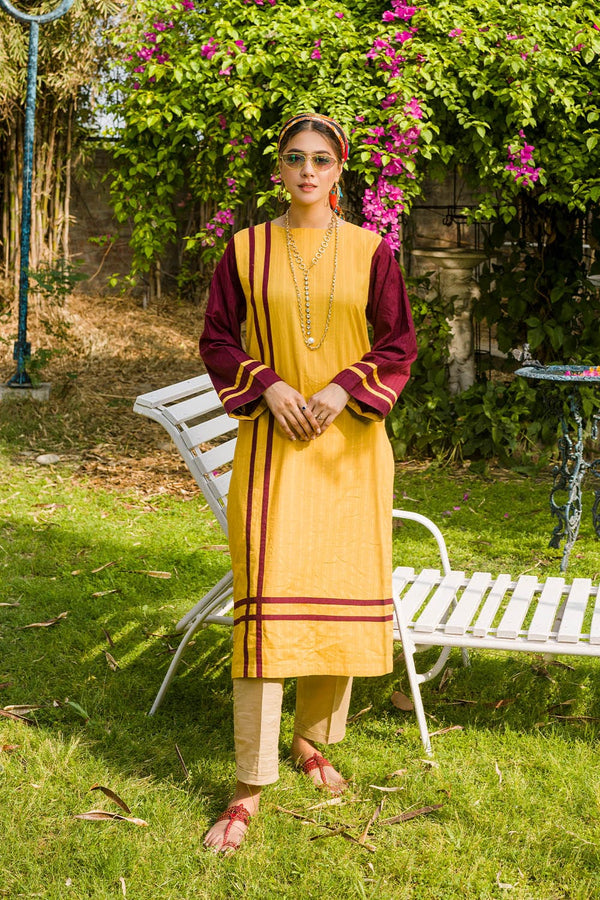 Hope Not Out by Shahid Afridi Eastern Women Shirts Women Mustard Maroon Long Shirt Flora