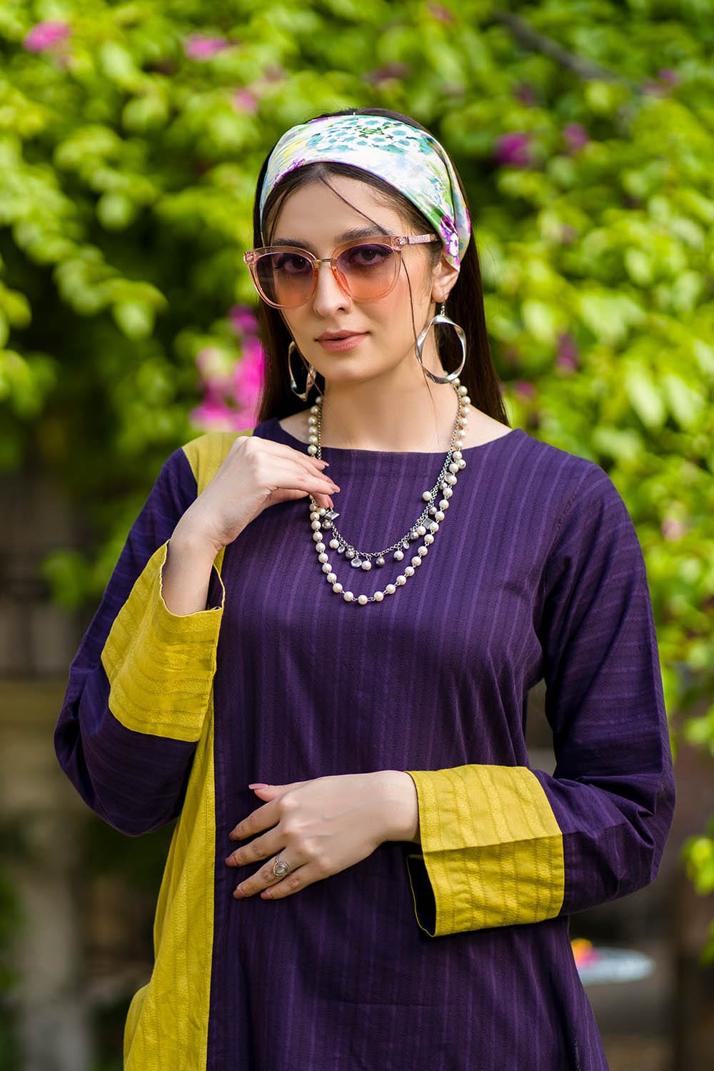 Hope Not Out by Shahid Afridi Eastern Women Shirts Women Purple Green Shirt Flora