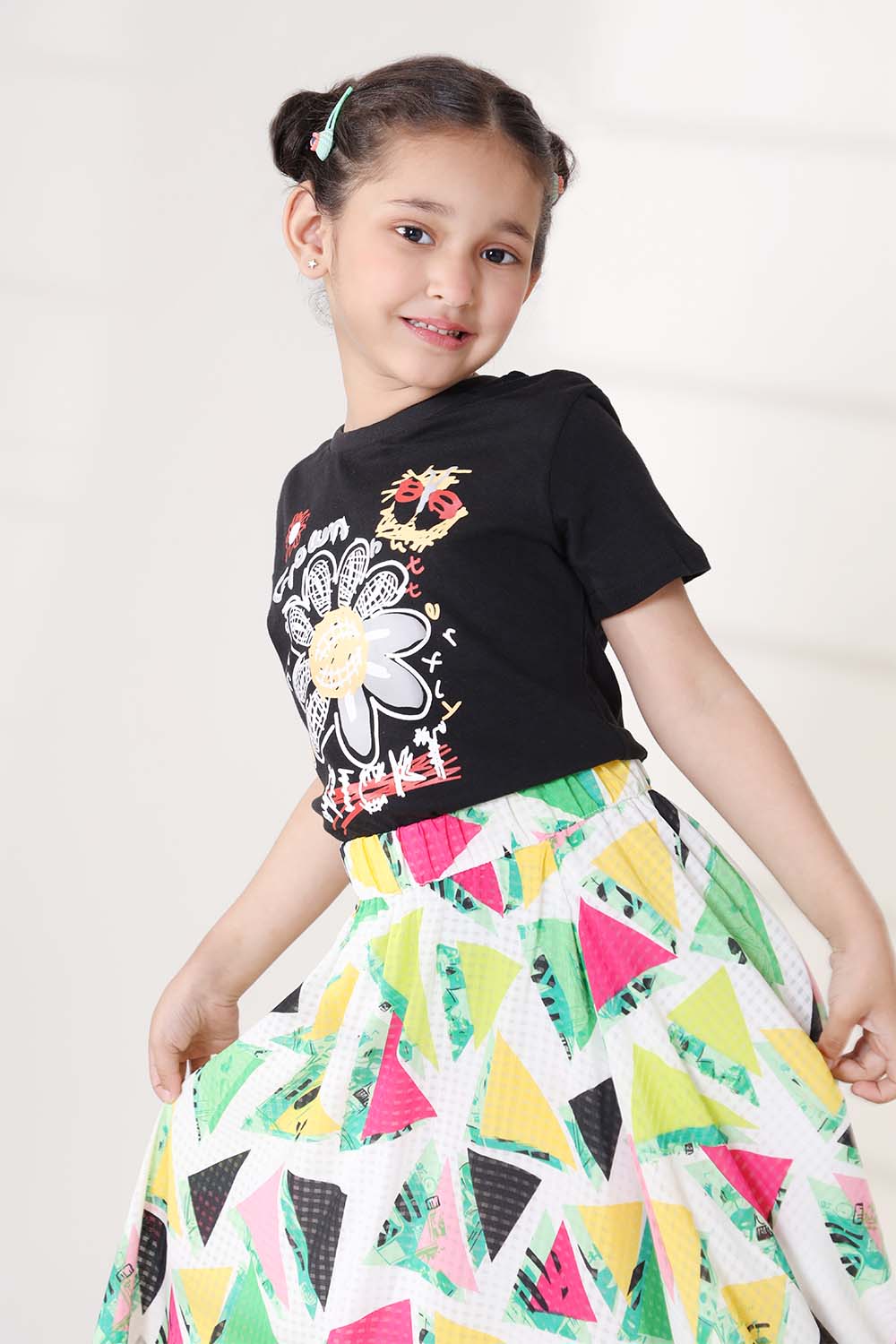 Hope Not Out by Shahid Afridi Girls Knit T-Shirt Doodle Puff Printed Half Sleeve T-Shirt for Girls