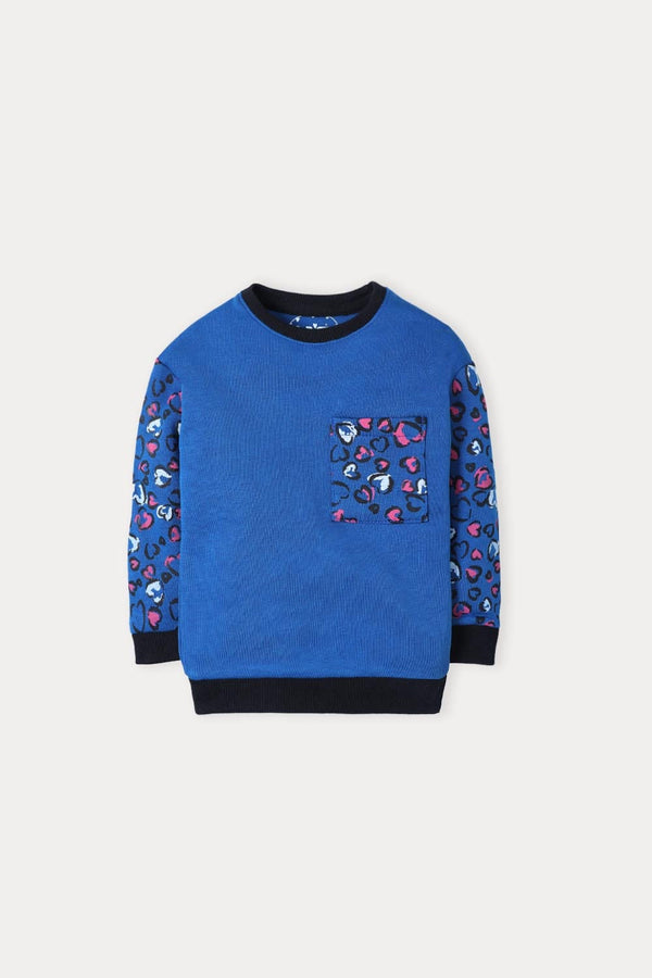 Hope Not Out by Shahid Afridi Girls Sweat Shirt BLUE WITH COLORED FLORAL POCKET