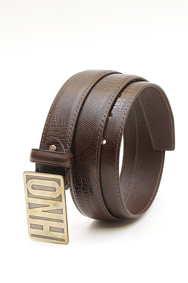Hope Not Out by Shahid Afridi Men Belts Snake Style Leather Belt with HNO Buckle HMBLT220003 220351-STD-BRN