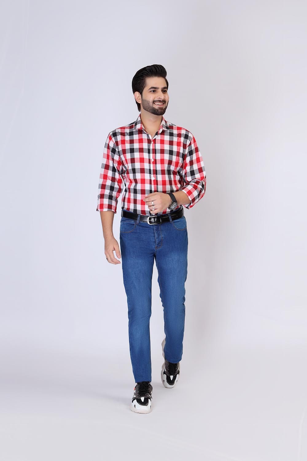 Hope Not Out by Shahid Afridi Men Casual Shirt Red and Black Check Full Sleeve Casual Shirt