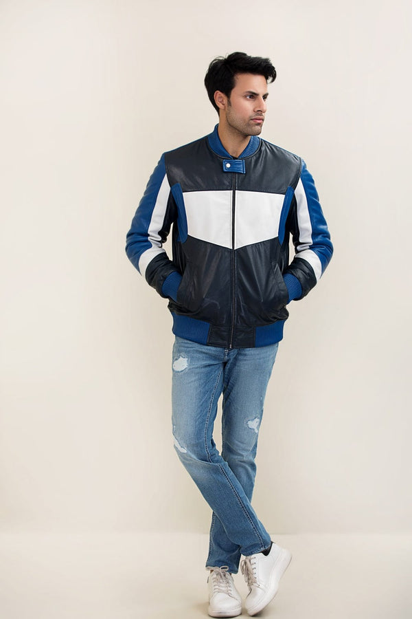 Hope Not Out by Shahid Afridi Men Jacket Leather Jacket Blue and White