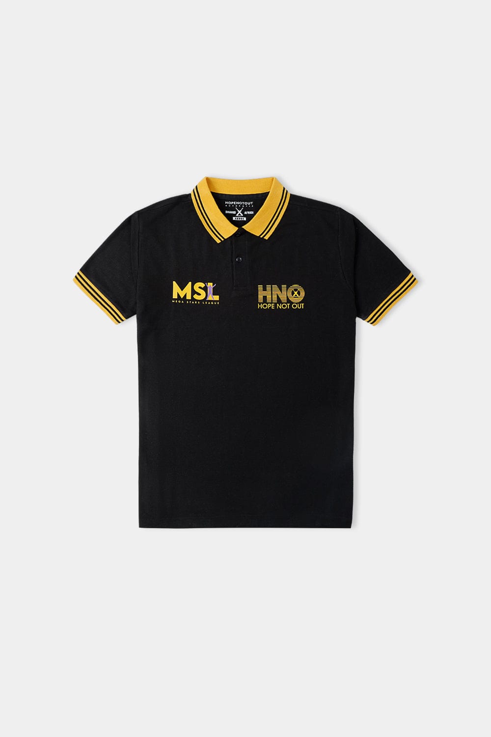 Hope Not Out by Shahid Afridi Men Polo Shirt Black Polo Shirt with Contrast Collar and MSL Cricket League Logo by Hope Not Out