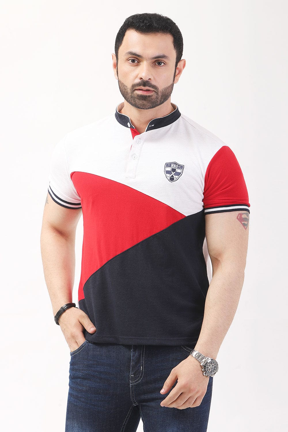 Hope Not Out by Shahid Afridi Men Polo Shirt Contrast Panelled Embroidered Ban Polo