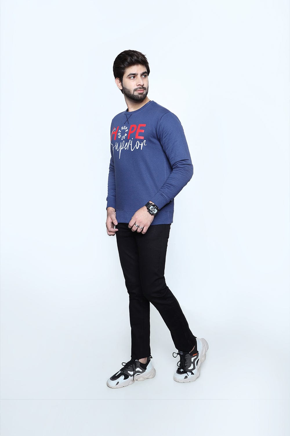 Hope Not Out by Shahid Afridi Men Sweat Shirt Blue Graphic Print Sweatshirt - Comfortable and Stylish