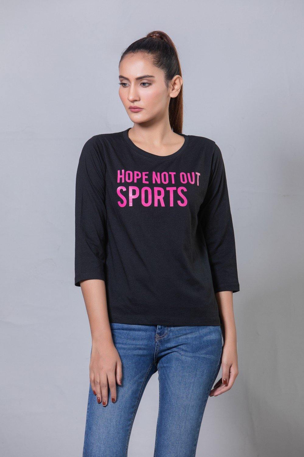 Hope Not Out by Shahid Afridi Women T-SHIRT Black T-Shirt HWKTF20009