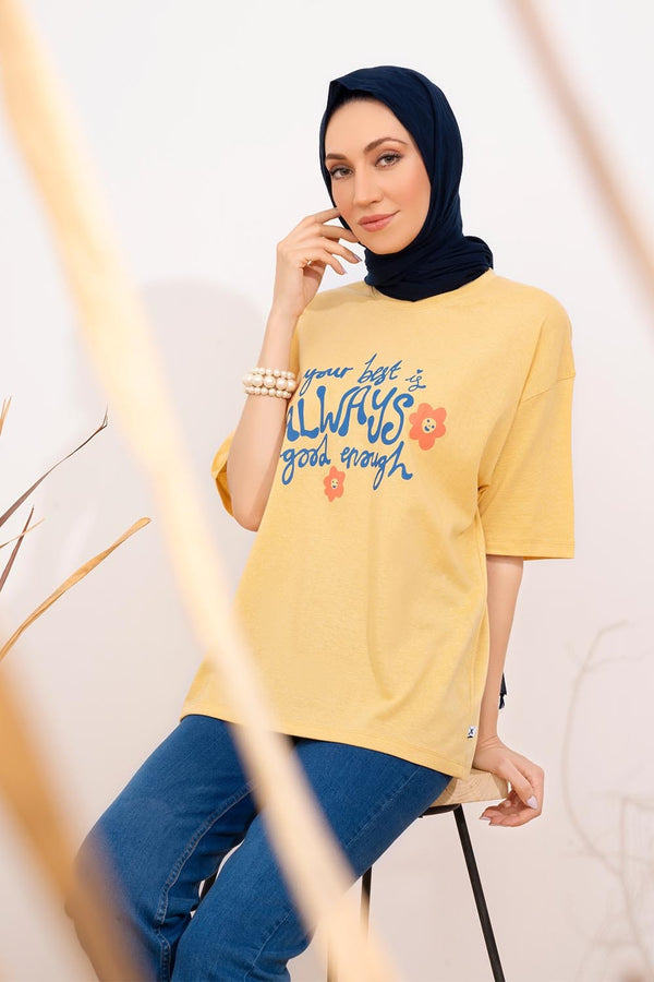 Hope Not Out by Shahid Afridi Women T-Shirt Women Drop Shoulder Graphic T-Shirt Mustard