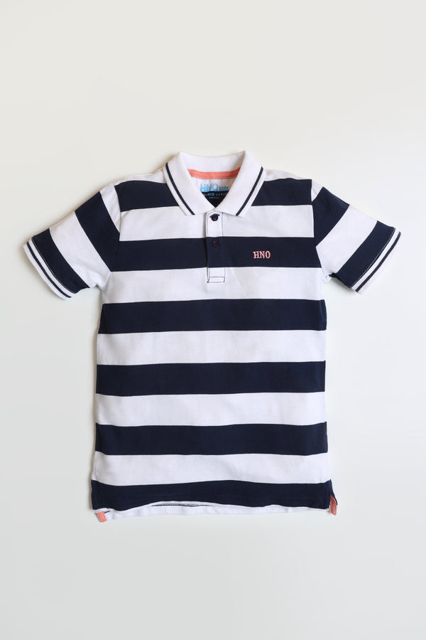 Blue and White Striped Polo